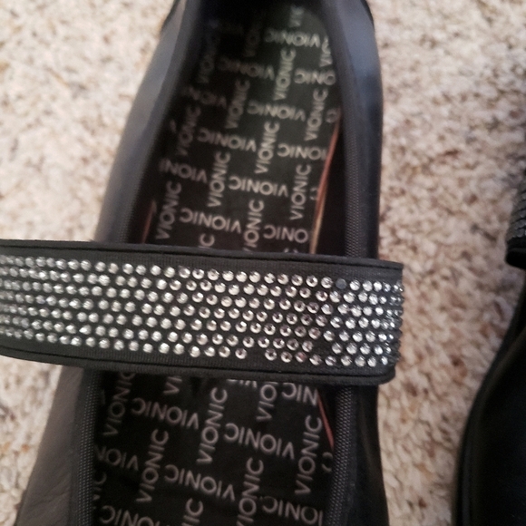 Vionic Ballet Shoes Black 7.5 Leather Mary Jane Flat Comfort Embellished Loafer - Picture 11 of 16